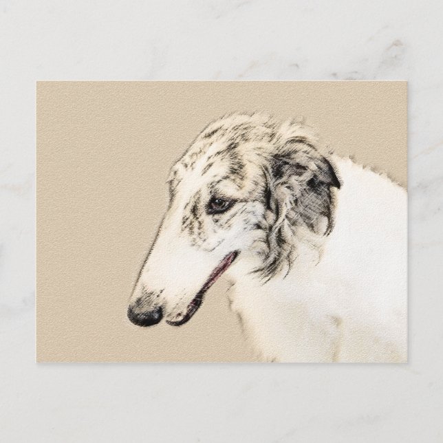 Carte Postale Borzoi (Argent Brindle) Peinture Chien Art origina (Devant)