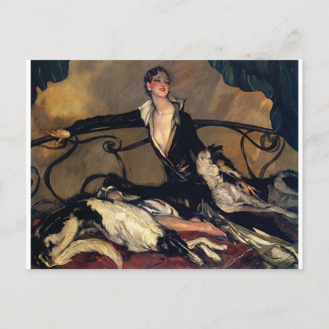 Carte Postale Borzoi Art Déco Et Lady Lounge (Devant)