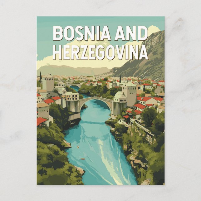 Carte Postale Bosnie-Herzégovine Illustration Art Voyage (Devant)