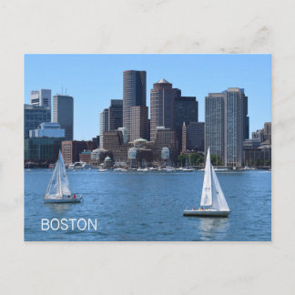 Carte Postale Boston City Skyline Voiliers Bateaux de Port Voyag