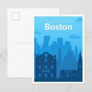 Carte Postale Boston Massachuset USA Illustration Vintage voyage