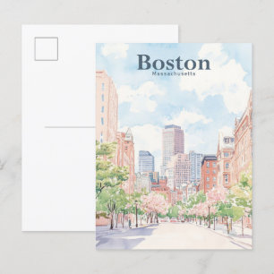 Carte Postale Boston Massachusetts Gouache Illustration Voyage