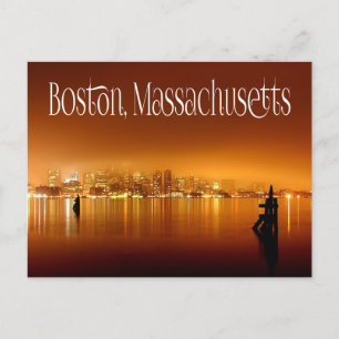 Carte Postale Boston, Massachusetts, Skyline À La Nuit - États-U