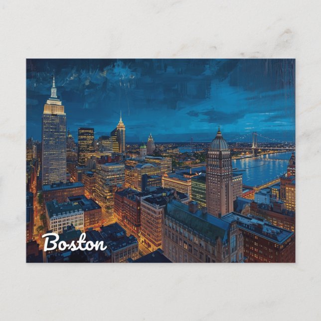 Carte Postale Boston Massachusetts Skyline Art (Devant)
