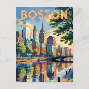 Carte Postale Boston Massachusetts Skyline Travel Art Vintage