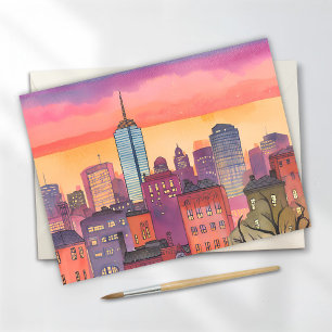 Carte Postale Boston North End   Aquarelle MA Cityscape