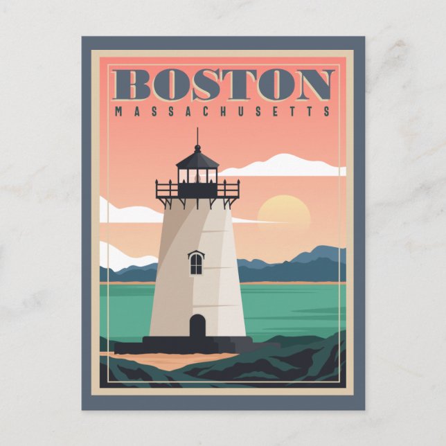 Carte Postale Boston Skyline & Lighthouse | Massachusetts (Devant)