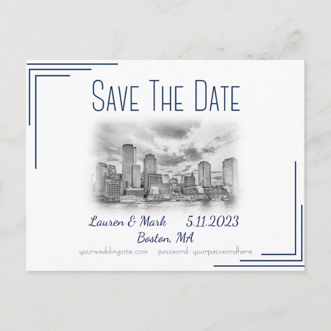 Carte Postale Boston Skyline Wedding Enregistrer La Date (Devant)