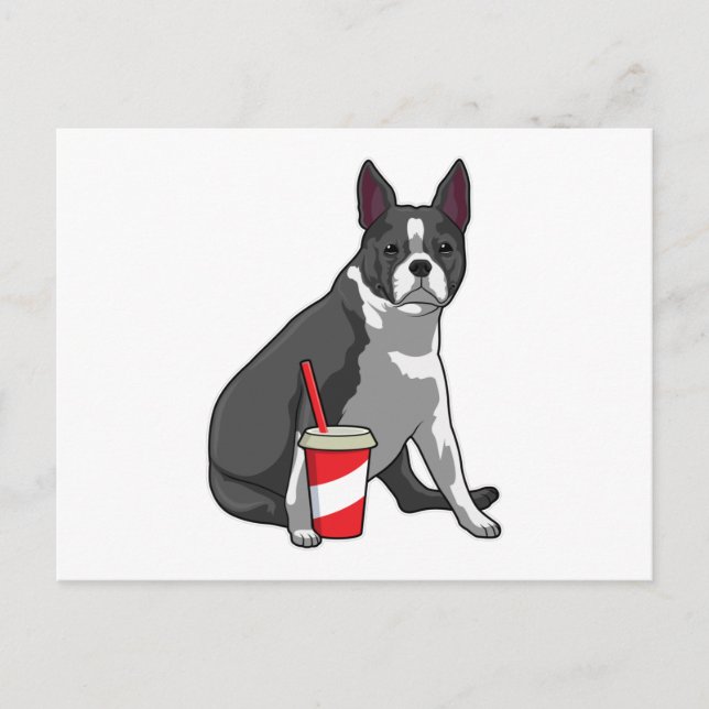 Carte Postale Boston Terrier avec boisson (Devant)