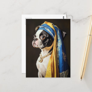 Carte Postale Boston Terrier Avec Collier Pearl