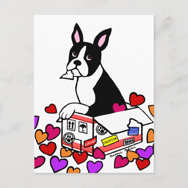 Carte Postale Boston Terrier dans le dessin animé (Devant)