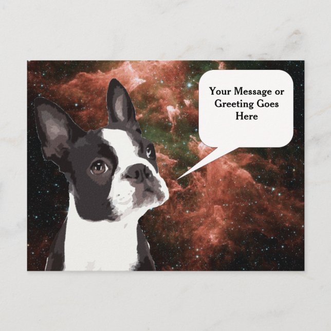 Carte postale Boston Terrier dans l'espace (Devant)
