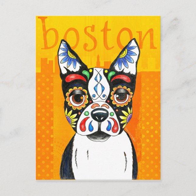 Carte Postale Boston Terrier Day of the Dead (Devant)