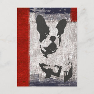 Carte Postale Boston Terrier en noir et blanc avec frontière rou