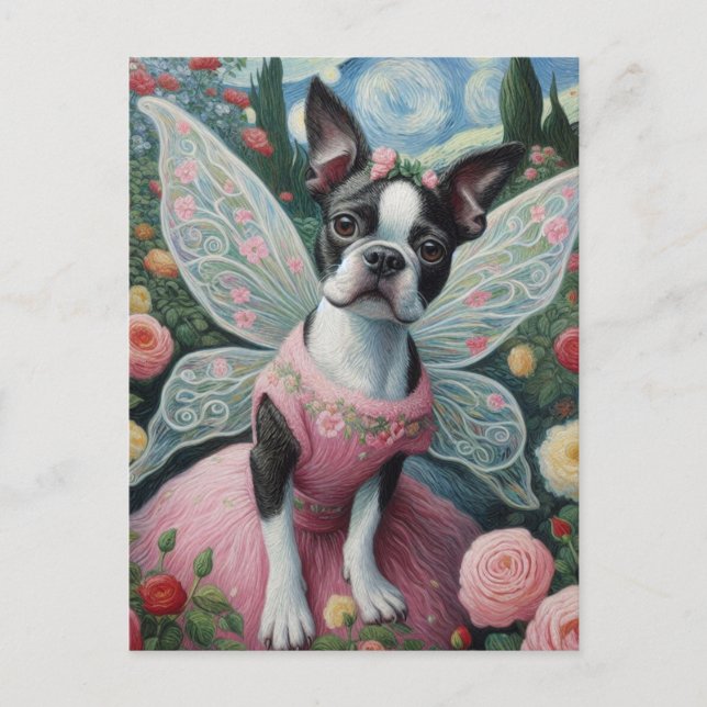 Carte Postale Boston Terrier Fairy in the Flower Garden (Devant)