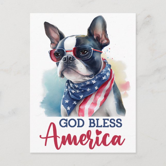 Carte postale Boston Terrier, God Bless America (Devant)