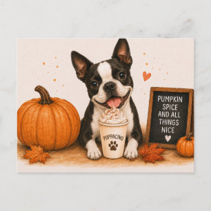 Carte Postale Boston Terrier Invitant Pupaccino au Spice de Citr