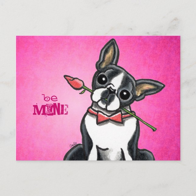 Carte Postale Boston Terrier Rose message d'amour personnalisé (Devant)