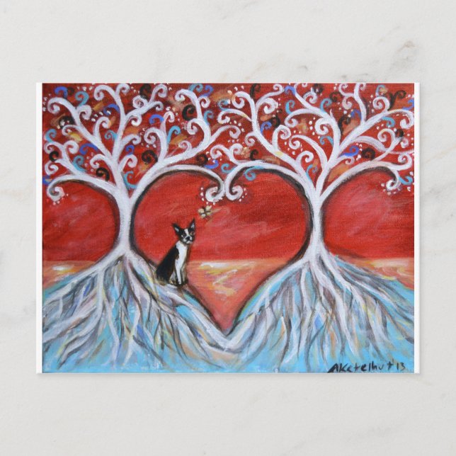Carte Postale Boston Terrier Tree of Life Love Hearts (Devant)