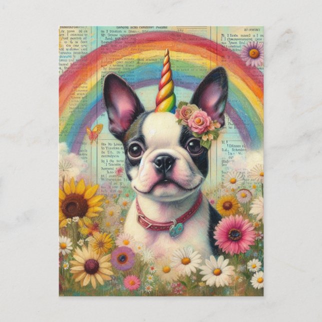 Carte Postale Boston Terrier Unicorn (Devant)