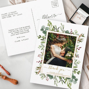Carte Postale Botanical Christmas Gold Mariage Remerciement Phot