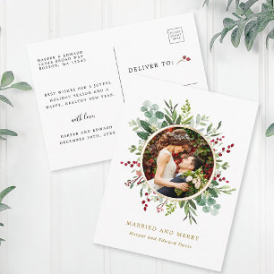 Carte Postale Botanique de Noël Gold Marié et Joyeux Photo