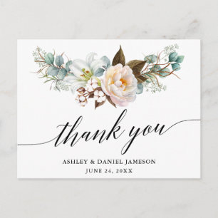 Carte Postale Botanique Floral Calligraphie Mariage Merci