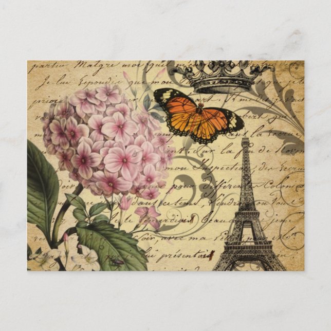 Carte Postale botanique français d'oiseau d'hortensia de (Devant)