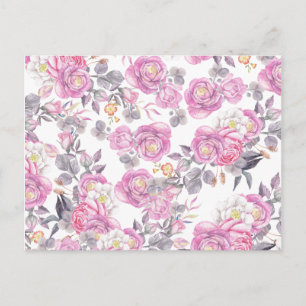 Carte Postale Botanique rose gris aquarelle romantique rose