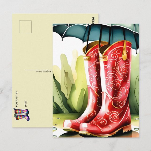 Carte Postale Botte de pluie en caoutchouc, poste (Devant / Derrière)