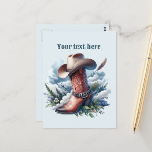 Carte Postale Bottes chapeau de cow-boy cool ajoutent un message