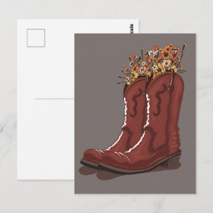 Carte Postale Bottes de cowboy avec fleurs sauvages