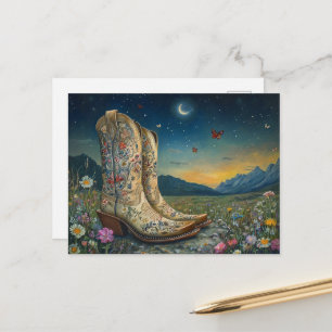 Carte Postale Bottes de cowboy dans la prairie