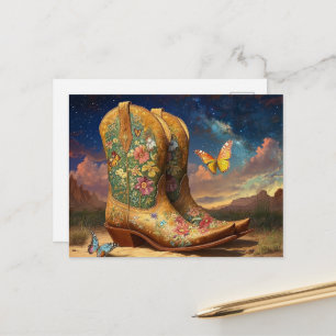 Carte Postale Bottes de cowboy dans la prairie