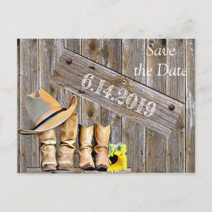 Carte Postale Bottes de cowboy et tournesols Sauvez la dateMaria