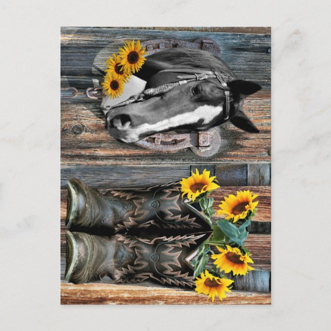 Carte Postale Bottes de cowboy Rustique Western Horse Tournesols (Devant)