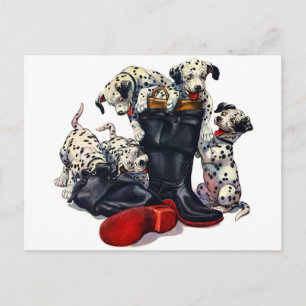 Carte Postale Bottes de pompiers remplies de Dalmatiens