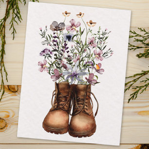 Carte Postale Bottes de Randonnée Fleur sauvage violet à l'extér
