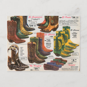 Carte Postale Bottes et Moccasins vintages Colorés