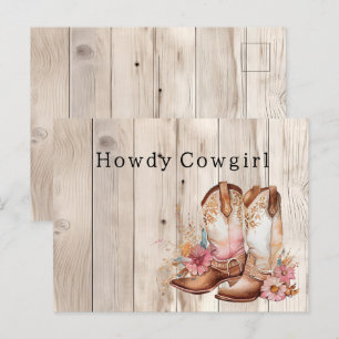 Carte Postale Bottes florales de cowgirl ivoire Faux bois Person