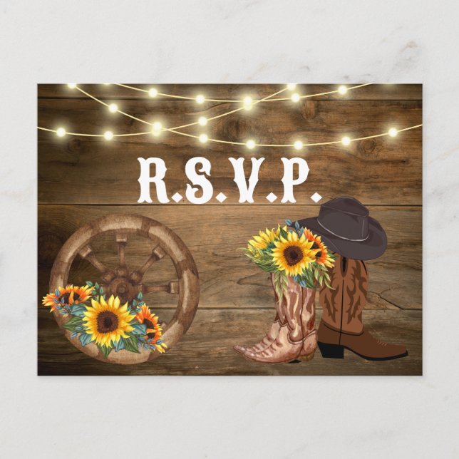 Carte Postale Bottes rustiques Cowboy Sunflower Mariage occident (Devant)