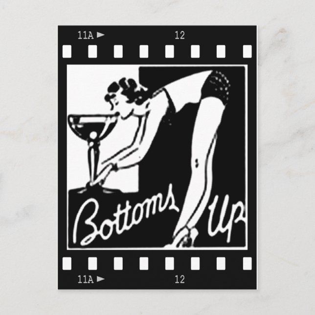 Carte Postale Bottoms Up Retro Lady Drinking Huge Martini (Devant)