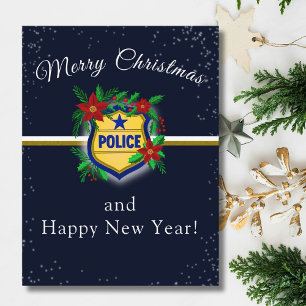 Carte Postale Bouclier de police Joyeux Noël et Bonne Année