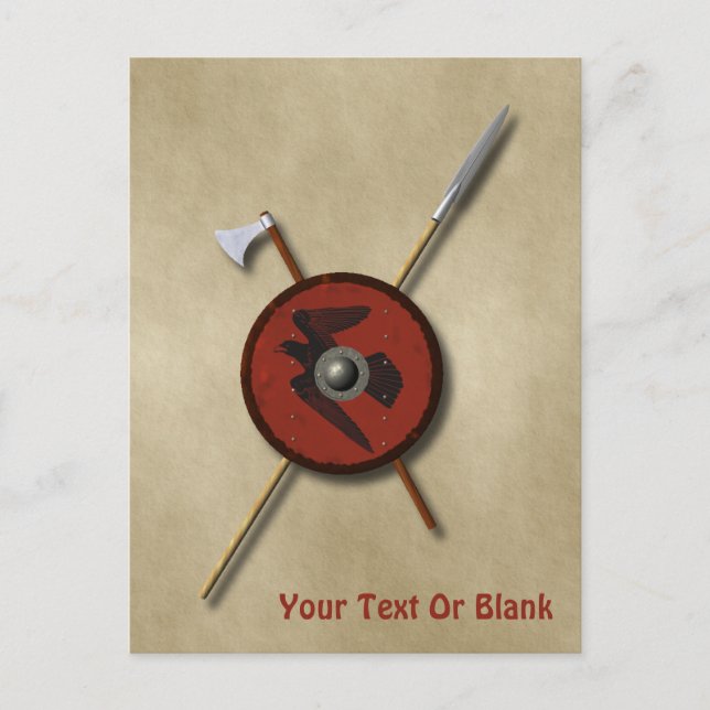 Carte Postale Bouclier Et Armes De Corbeau Viking (Devant)