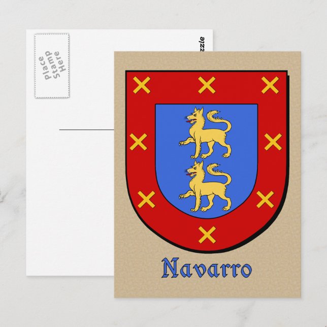 Carte Postale Bouclier héraldique ancestral Navarro (Devant / Derrière)
