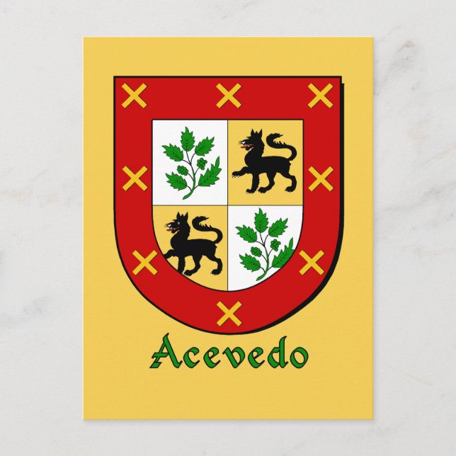 Carte Postale Bouclier héraldique de la famille Acevedo (Devant)