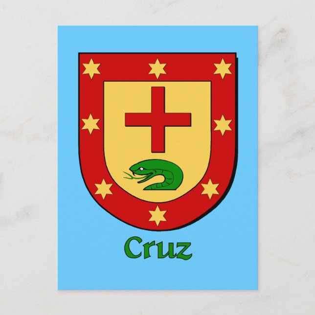 Carte Postale Bouclier héraldique de la famille Cruz (Devant)