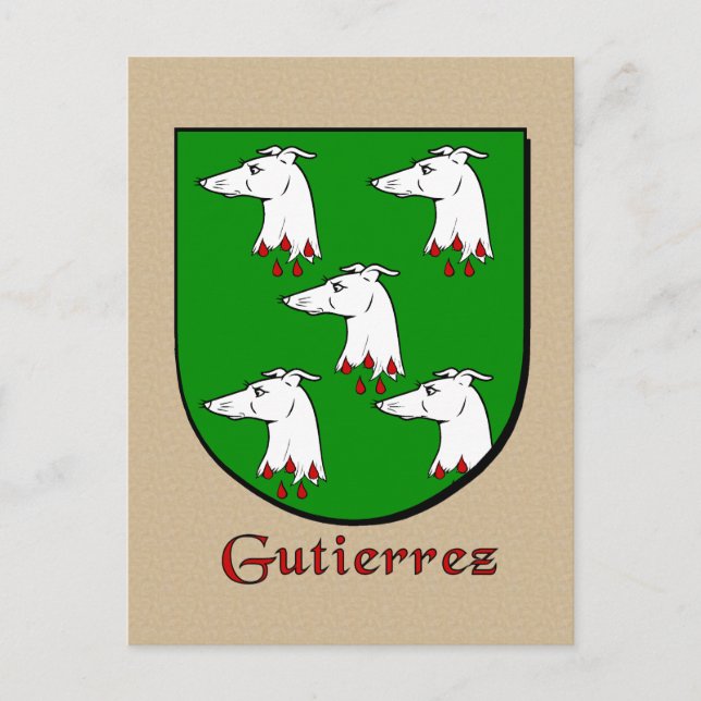 Carte Postale Bouclier héraldique de la famille Gutierrez (Devant)
