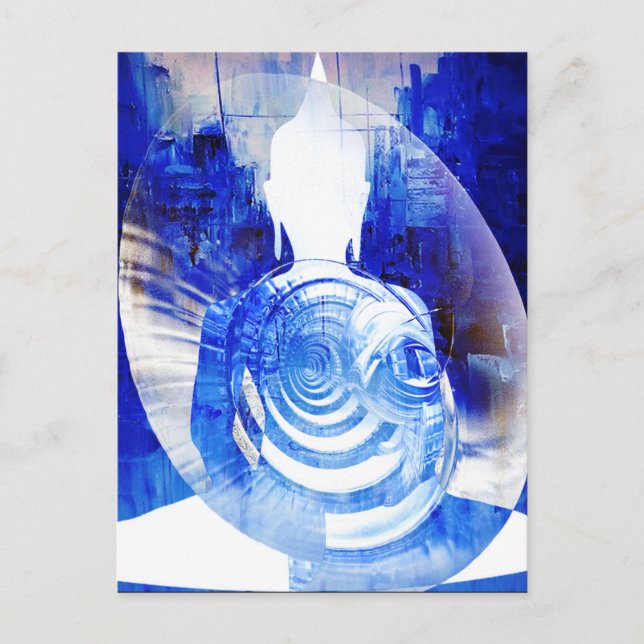 Carte Postale Bouddha Bleu Art Bouddhiste Moderne (Devant)