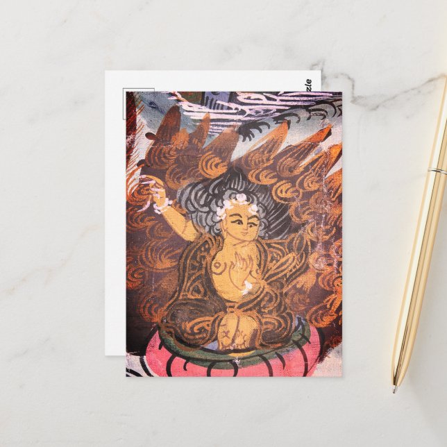 Carte Postale Bouddha en feu (Devant/Arrière en situation)